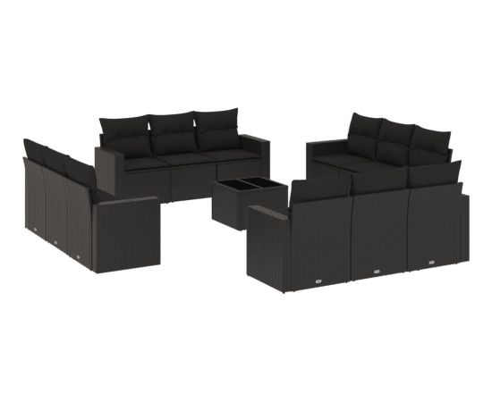 vidaXL 13-częściowy zestaw mebli do ogrodu, poduszki, czarny, rattan PE Dārza mēbeļu komplekti