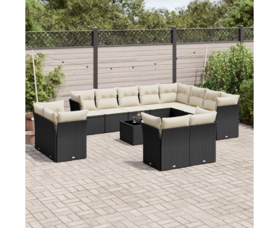 vidaXL 13-częściowy zestaw mebli do ogrodu, poduszki, czarny, rattan PE Dārza mēbeļu komplekti