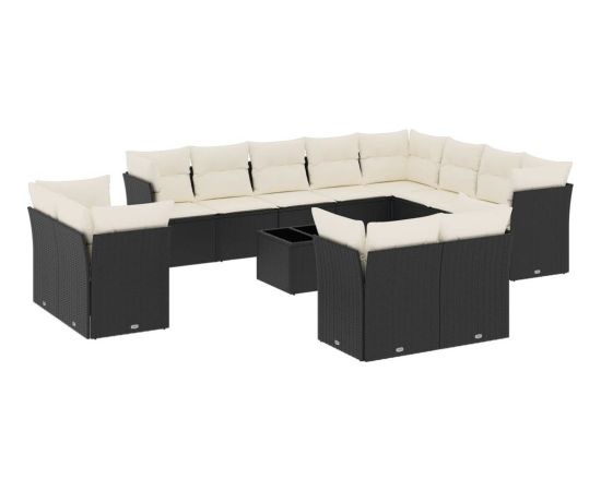 vidaXL 13-częściowy zestaw mebli do ogrodu, poduszki, czarny, rattan PE Dārza mēbeļu komplekti