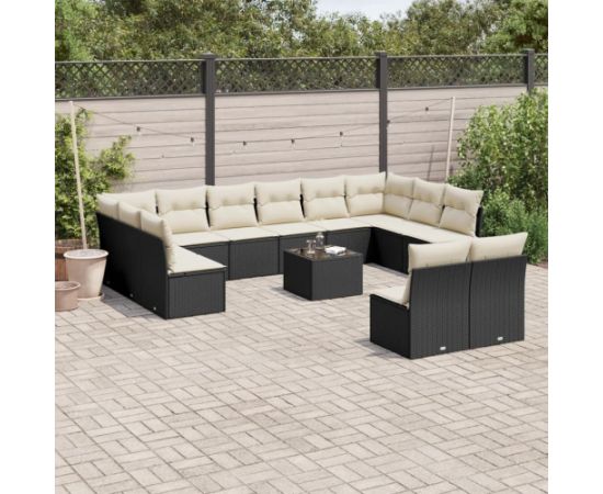 vidaXL 13-częściowy zestaw mebli do ogrodu, poduszki, czarny, rattan PE Dārza mēbeļu komplekti