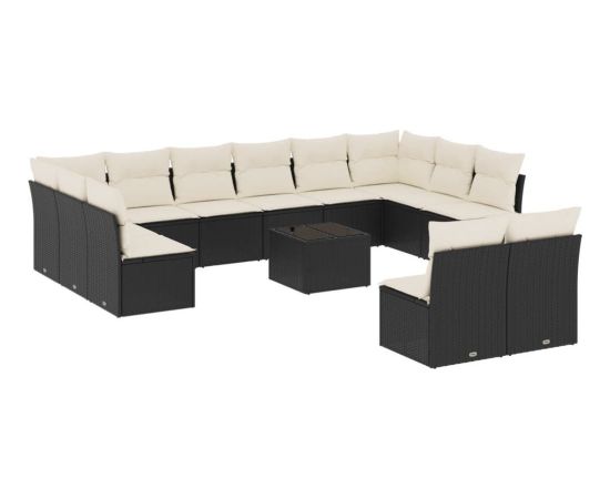 vidaXL 13-częściowy zestaw mebli do ogrodu, poduszki, czarny, rattan PE Dārza mēbeļu komplekti