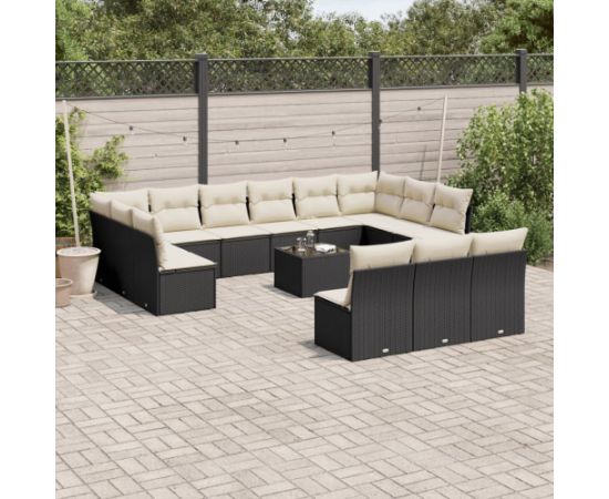 vidaXL 14-częściowy zestaw wypoczynkowy do ogrodu, poduszki czarny rattan PE Dārza mēbeļu komplekti