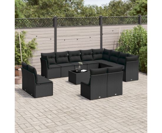 vidaXL 13-częściowy zestaw mebli do ogrodu, poduszki, czarny, rattan PE Dārza mēbeļu komplekti