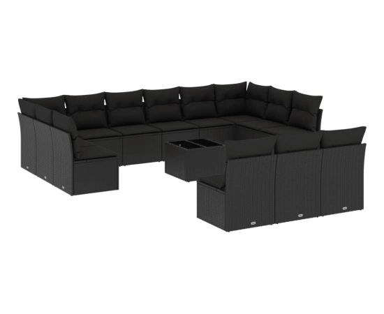 vidaXL 14-częściowy zestaw wypoczynkowy do ogrodu, poduszki czarny rattan PE Dārza mēbeļu komplekti