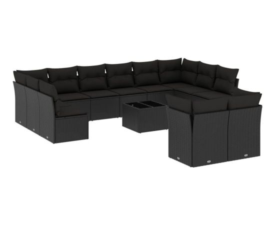 vidaXL 13-częściowy zestaw mebli do ogrodu, poduszki, czarny, rattan PE Dārza mēbeļu komplekti