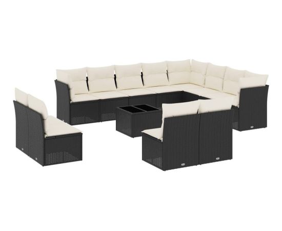 vidaXL 13-częściowy zestaw mebli do ogrodu, poduszki, czarny, rattan PE Dārza mēbeļu komplekti