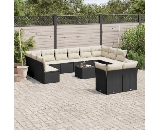 vidaXL 13-częściowy zestaw mebli do ogrodu, poduszki, czarny, rattan PE Dārza mēbeļu komplekti