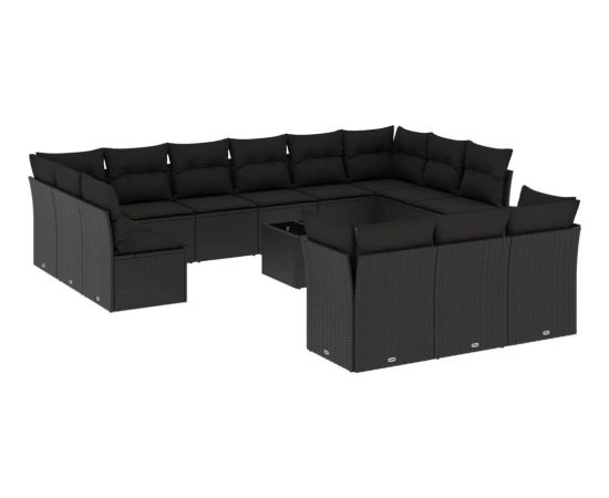 vidaXL 14-częściowy zestaw wypoczynkowy do ogrodu, poduszki czarny rattan PE Dārza mēbeļu komplekti