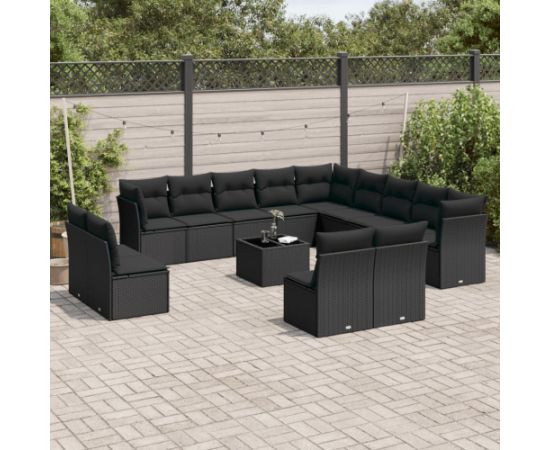 vidaXL 14-częściowy zestaw wypoczynkowy do ogrodu, poduszki czarny rattan PE Dārza mēbeļu komplekti