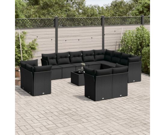 vidaXL 13-częściowy zestaw mebli do ogrodu, poduszki, czarny, rattan PE Dārza mēbeļu komplekti