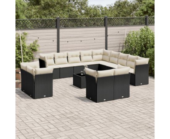 vidaXL 14-częściowy zestaw wypoczynkowy do ogrodu, poduszki czarny rattan PE Dārza mēbeļu komplekti