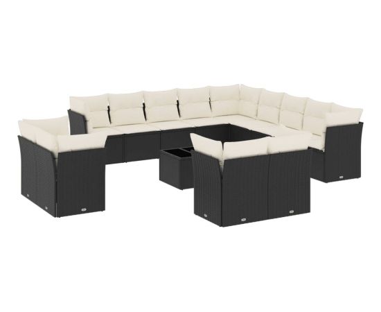 vidaXL 14-częściowy zestaw wypoczynkowy do ogrodu, poduszki czarny rattan PE Dārza mēbeļu komplekti