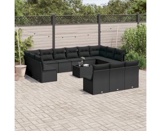 vidaXL 14-częściowy zestaw wypoczynkowy do ogrodu, poduszki czarny rattan PE Dārza mēbeļu komplekti