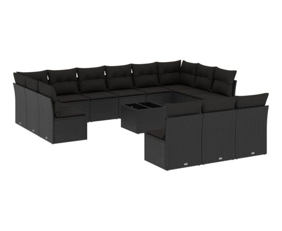 vidaXL 14-częściowy zestaw wypoczynkowy do ogrodu, poduszki czarny rattan PE Dārza mēbeļu komplekti