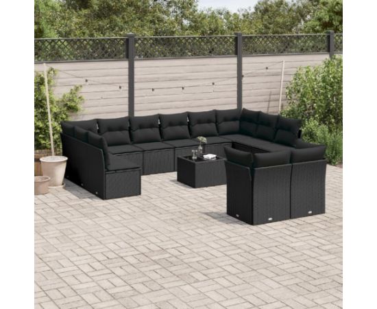 vidaXL 13-częściowy zestaw mebli do ogrodu, poduszki, czarny, rattan PE Dārza mēbeļu komplekti