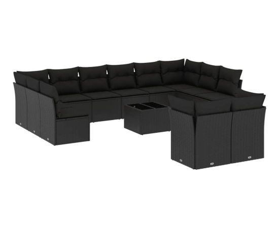 vidaXL 13-częściowy zestaw mebli do ogrodu, poduszki, czarny, rattan PE Dārza mēbeļu komplekti