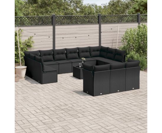 vidaXL 14-częściowy zestaw wypoczynkowy do ogrodu, poduszki czarny rattan PE Dārza mēbeļu komplekti