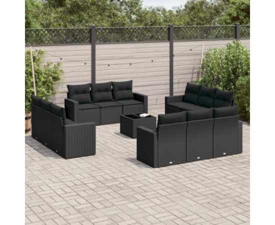 vidaXL 13-częściowy zestaw mebli do ogrodu, poduszki, czarny, rattan PE Dārza mēbeļu komplekti