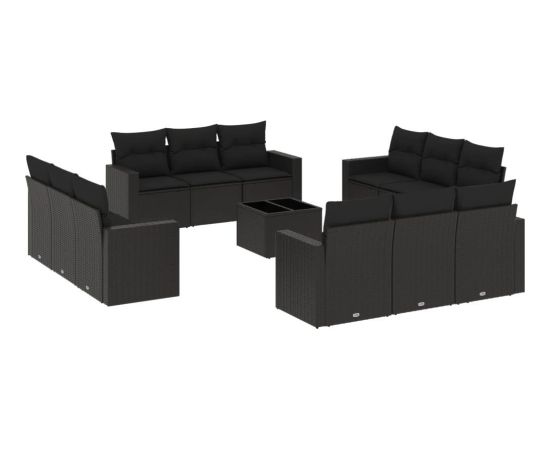 vidaXL 13-częściowy zestaw mebli do ogrodu, poduszki, czarny, rattan PE Dārza mēbeļu komplekti