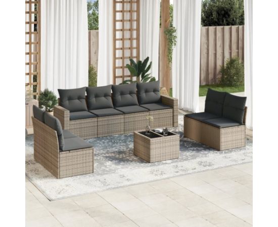 vidaXL 9-cz. zestaw mebli ogrodowych z poduszkami, beżowy, polirattan Dārza mēbeļu komplekti