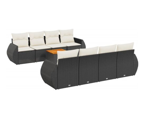 vidaXL 9-częściowy zestaw wypoczynkowy do ogrodu, z poduszkami, czarny Dārza mēbeļu komplekti