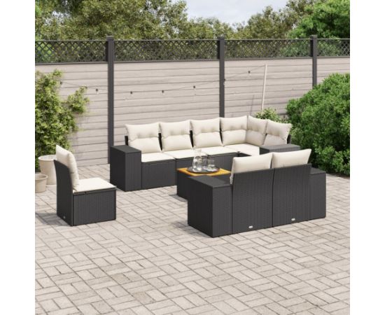 vidaXL 9-częściowy zestaw wypoczynkowy do ogrodu, z poduszkami, czarny Dārza mēbeļu komplekti