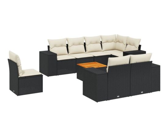 vidaXL 9-częściowy zestaw wypoczynkowy do ogrodu, z poduszkami, czarny Dārza mēbeļu komplekti