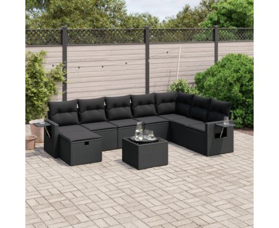 vidaXL 9-częściowy zestaw wypoczynkowy do ogrodu, z poduszkami, czarny Dārza mēbeļu komplekti