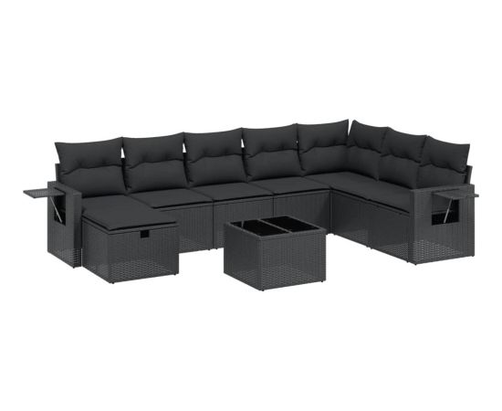 vidaXL 9-częściowy zestaw wypoczynkowy do ogrodu, z poduszkami, czarny Dārza mēbeļu komplekti