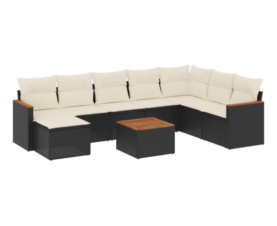 vidaXL 9-częściowy zestaw wypoczynkowy do ogrodu, z poduszkami, czarny Dārza mēbeļu komplekti