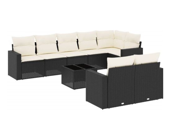 vidaXL 9-częściowy zestaw wypoczynkowy do ogrodu, z poduszkami, czarny Dārza mēbeļu komplekti