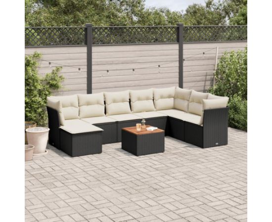 vidaXL 9-częściowy zestaw wypoczynkowy do ogrodu, z poduszkami, czarny Dārza mēbeļu komplekti