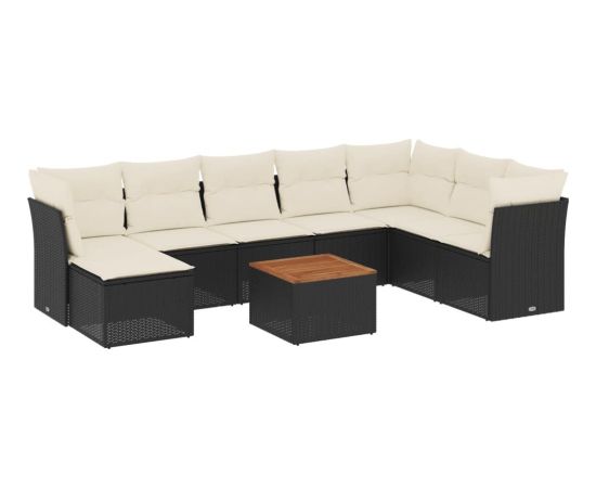 vidaXL 9-częściowy zestaw wypoczynkowy do ogrodu, z poduszkami, czarny Dārza mēbeļu komplekti