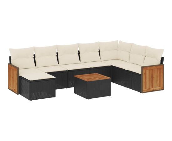 vidaXL 9-częściowy zestaw wypoczynkowy do ogrodu, z poduszkami, czarny Dārza mēbeļu komplekti