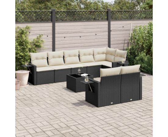 vidaXL 9-częściowy zestaw wypoczynkowy do ogrodu, z poduszkami, czarny Dārza mēbeļu komplekti