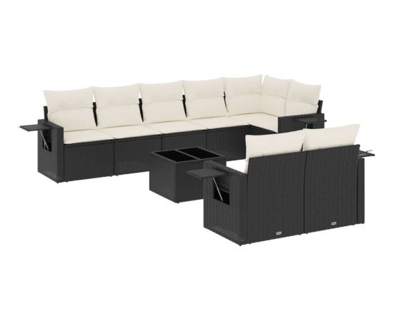 vidaXL 9-częściowy zestaw wypoczynkowy do ogrodu, z poduszkami, czarny Dārza mēbeļu komplekti