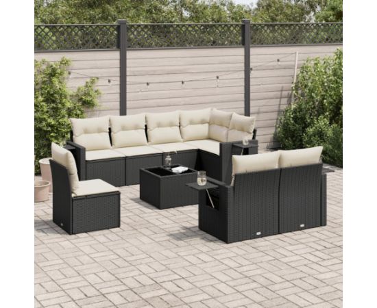 vidaXL 9-częściowy zestaw wypoczynkowy do ogrodu, z poduszkami, czarny Dārza mēbeļu komplekti