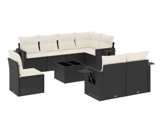 vidaXL 9-częściowy zestaw wypoczynkowy do ogrodu, z poduszkami, czarny Dārza mēbeļu komplekti