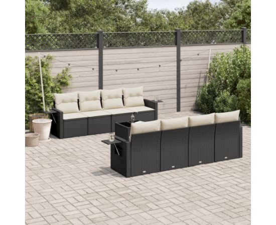 vidaXL 9-częściowy zestaw wypoczynkowy do ogrodu, z poduszkami, czarny Dārza mēbeļu komplekti