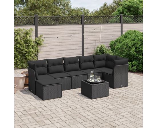 vidaXL 8-częściowy zestaw wypoczynkowy do ogrodu, z poduszkami, czarny Dārza mēbeļu komplekti