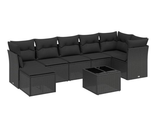 vidaXL 8-częściowy zestaw wypoczynkowy do ogrodu, z poduszkami, czarny Dārza mēbeļu komplekti