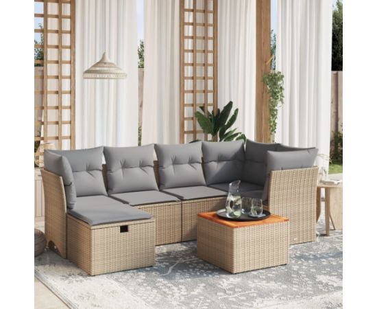 vidaXL 7-częściowy zestaw mebli ogrodowych z poduszkami, mieszany beż Dārza mēbeļu komplekti