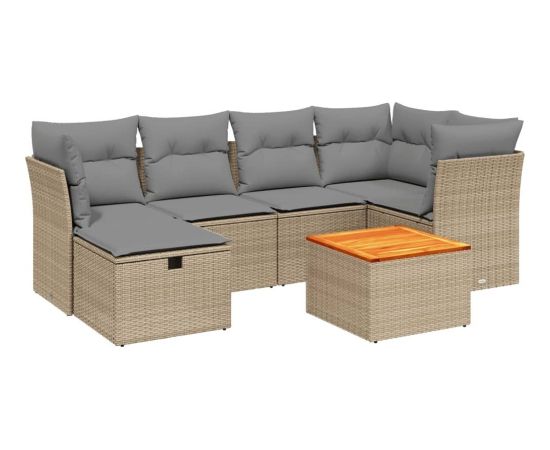 vidaXL 7-częściowy zestaw mebli ogrodowych z poduszkami, mieszany beż Dārza mēbeļu komplekti