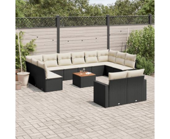 vidaXL 13-częściowy zestaw mebli do ogrodu, poduszki, czarny, rattan PE Dārza mēbeļu komplekti