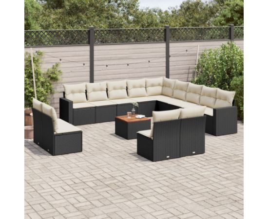 vidaXL 14-częściowy zestaw wypoczynkowy do ogrodu, poduszki czarny rattan PE Dārza mēbeļu komplekti