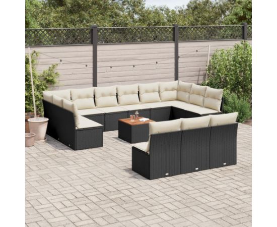 vidaXL 14-częściowy zestaw wypoczynkowy do ogrodu, poduszki czarny rattan PE Dārza mēbeļu komplekti