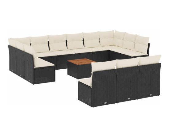 vidaXL 14-częściowy zestaw wypoczynkowy do ogrodu, poduszki czarny rattan PE Dārza mēbeļu komplekti