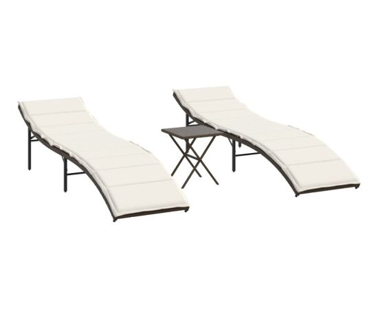 vidaXL vidaXL Leżaki ze stolikiem, 2 szt., brązowe, polirattan Шезлонги и пляжные стулья