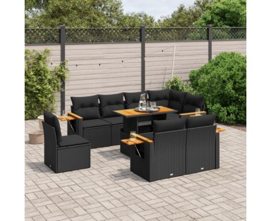 vidaXL 9-częściowy zestaw wypoczynkowy do ogrodu, z poduszkami, czarny Dārza mēbeļu komplekti