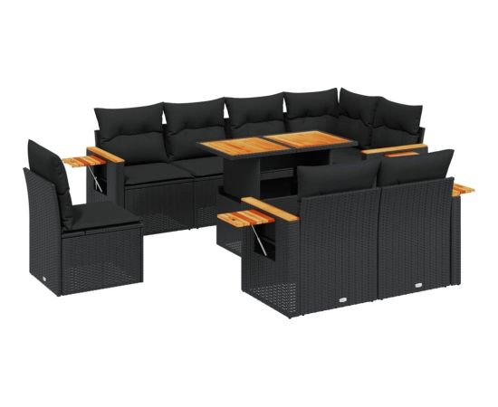 vidaXL 9-częściowy zestaw wypoczynkowy do ogrodu, z poduszkami, czarny Dārza mēbeļu komplekti